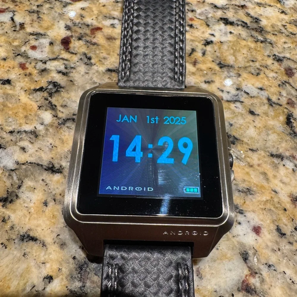 Smartwatch with Black Strap and white stitching